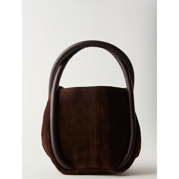 Free People Handbags - Free People Barlow Suede Bucket Bag Brown Leather Top Handle Handbag